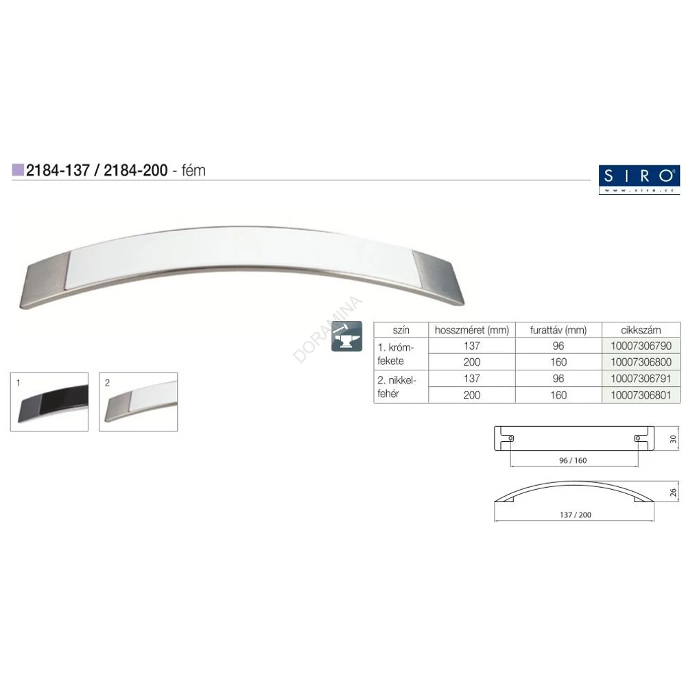 Kép 2/2 - BÚTORFOGANTYÚ 2184-200 ZN21GH1 160 NIKKEL-FEHÉR