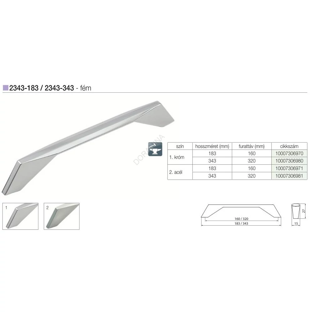 Kép 2/2 - BÚTORFOGANTYÚ 2343-183 ZN27 160 ACÉL
