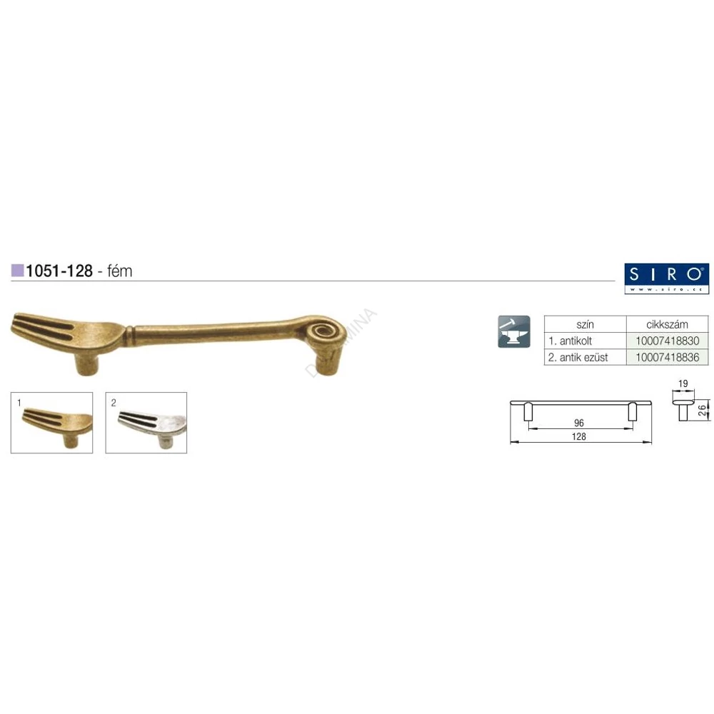 Kép 2/2 - BÚTORFOGANTYÚ 1051-128 VILLA 96 ANTIKOLT EZÜST