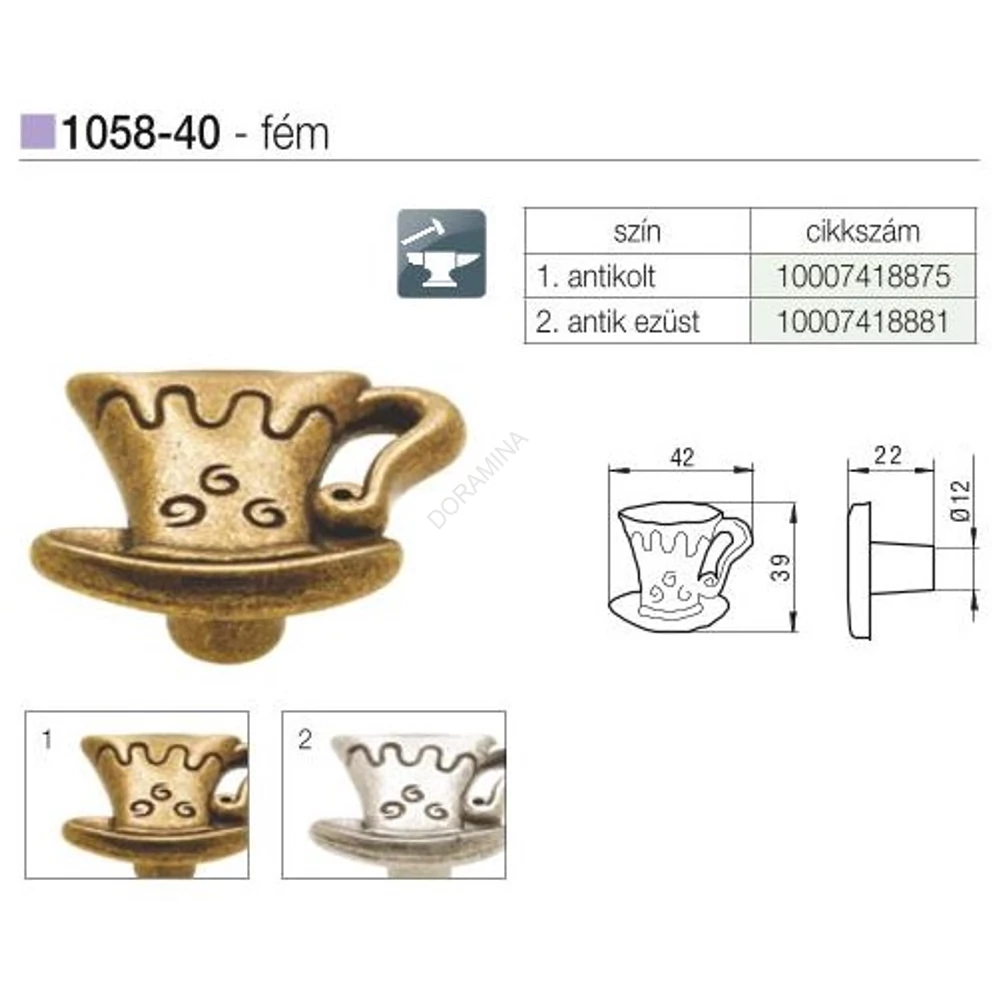 Kép 2/2 - BÚTORFOGANTYÚ 1058-40 CSÉSZE GOMB ANTIKOLT BRONZ