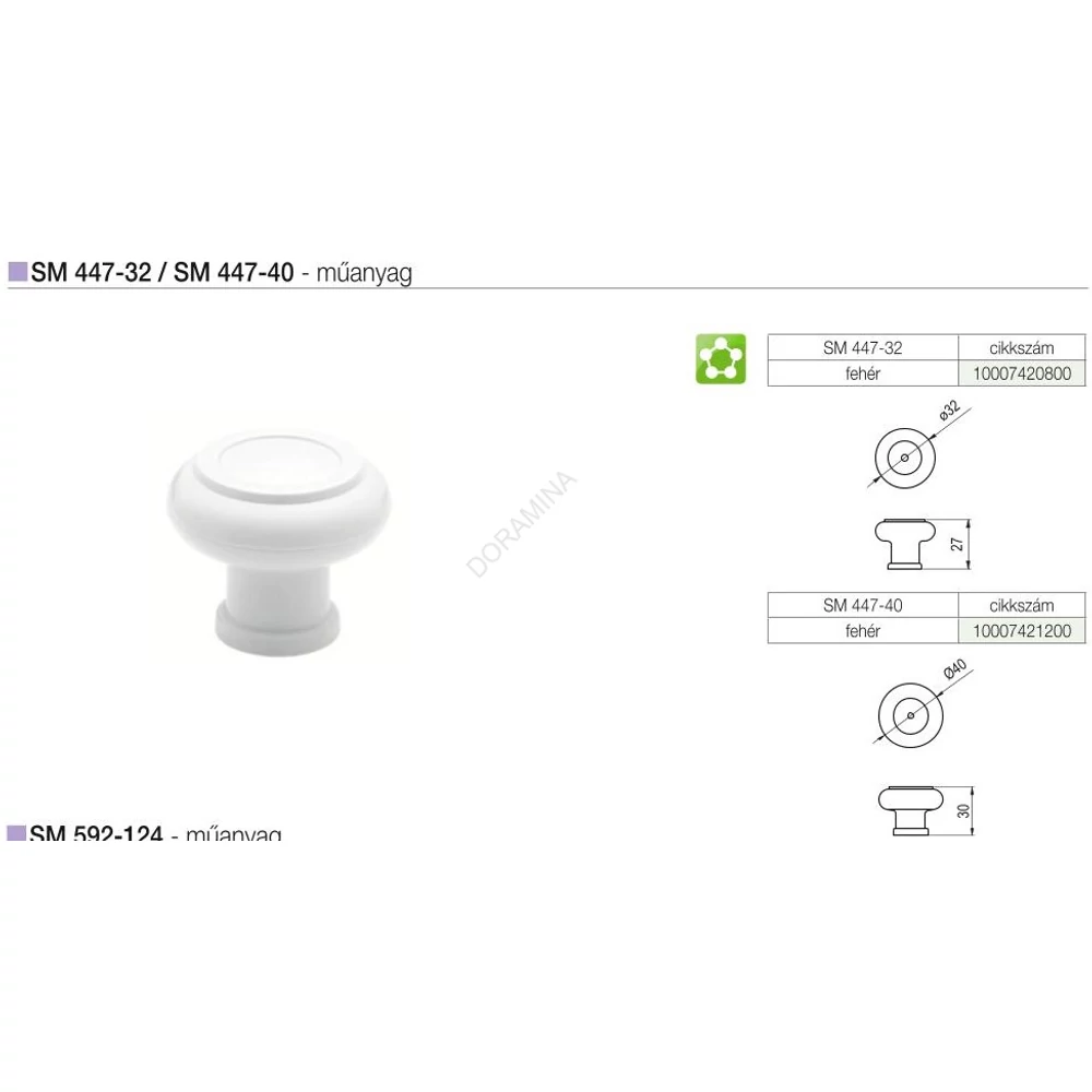 Kép 2/2 - BÚTORFOGANTYÚ SM 447-40 GOMB FEHÉR