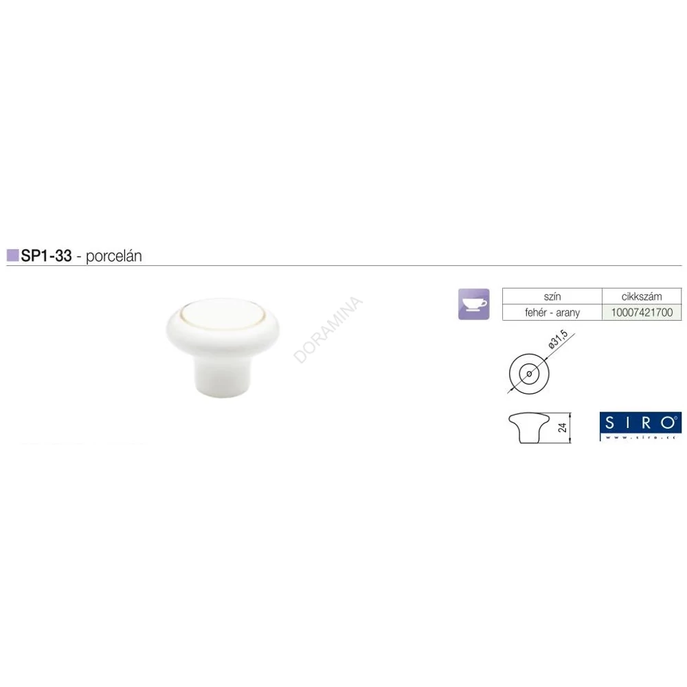 Kép 2/2 - BÚTORFOGANTYÚ SP1-33 PD1 GOMB FEHÉR-ARANY