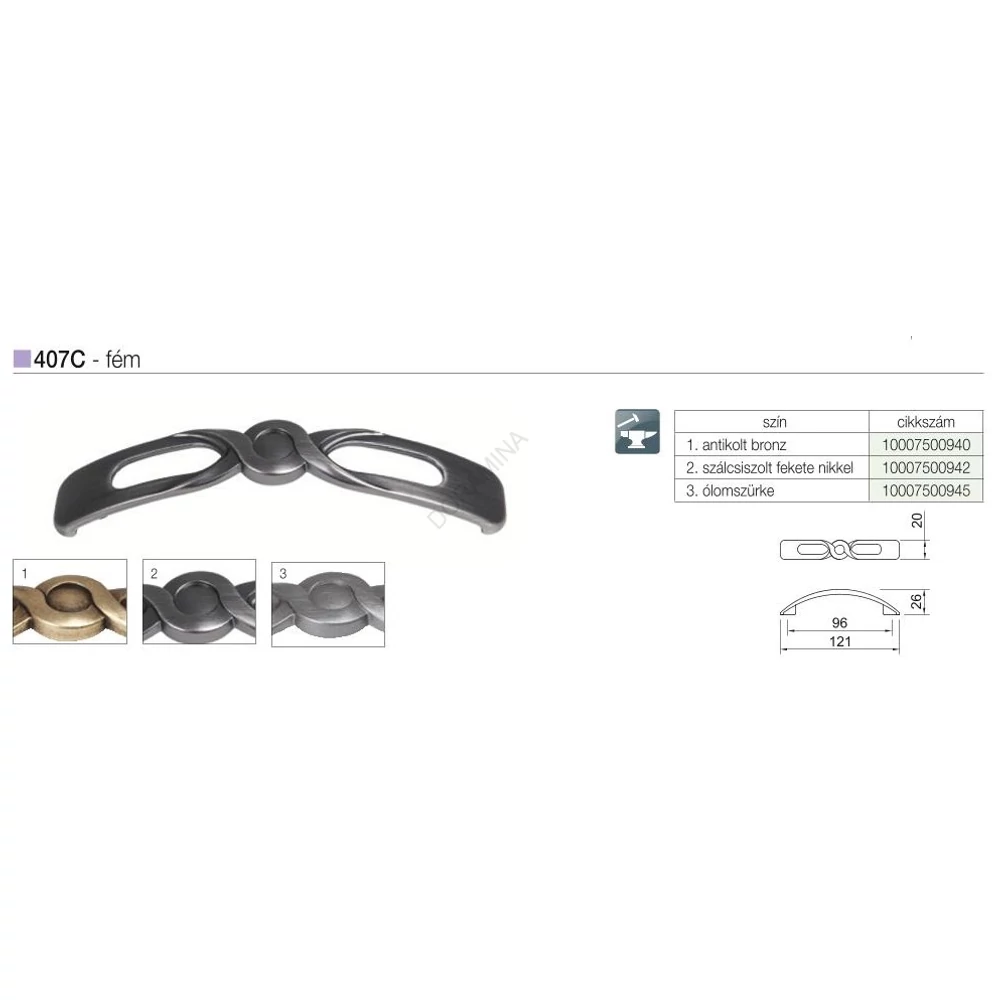 Kép 2/2 - BÚTORFOGANTYÚ 407 C/75S 96 ÓLOMSZÜRKE