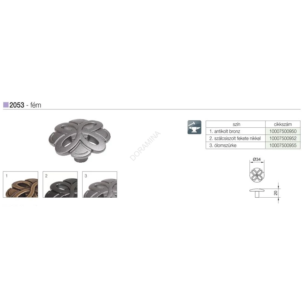 Kép 2/2 - BÚTORFOGANTYÚ 2053/75S 34 ÓLOMSZÜRKE
