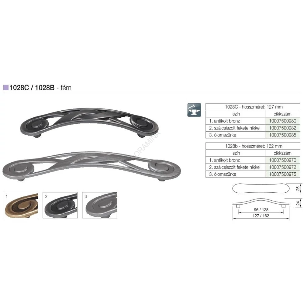 Kép 2/2 - BÚTORFOGANTYÚ 1028 B/103 128 SZÁLCSISZOLT FEKETE NIKKEL