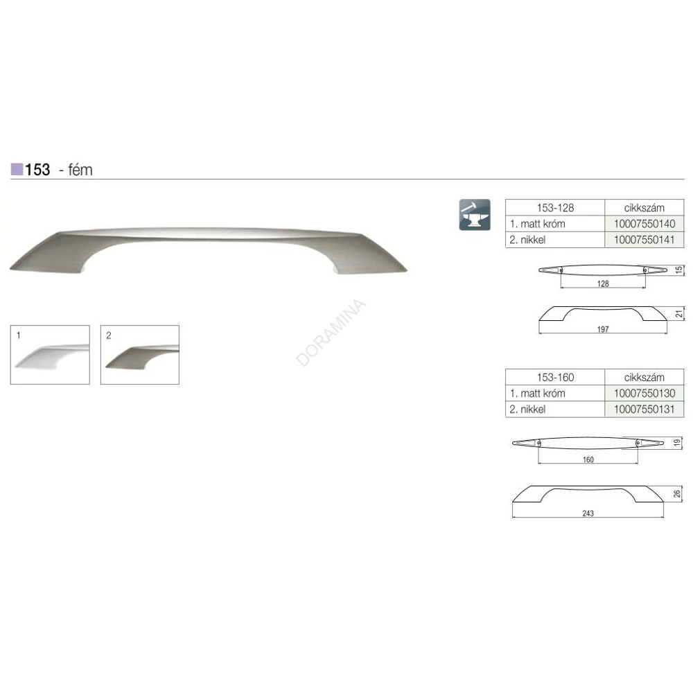 Kép 2/2 - BÚTORFOGANTYÚ 153-160 160 MATT KRÓM