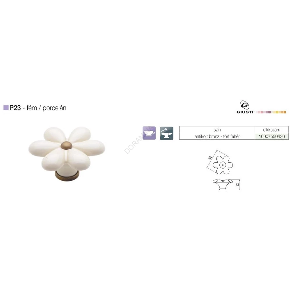 Kép 2/2 - BÚTORFOGANTYÚ P23.01.00.04 ÁTM:62 ANTIKOLT BRONZ-TÖRT FEHÉR