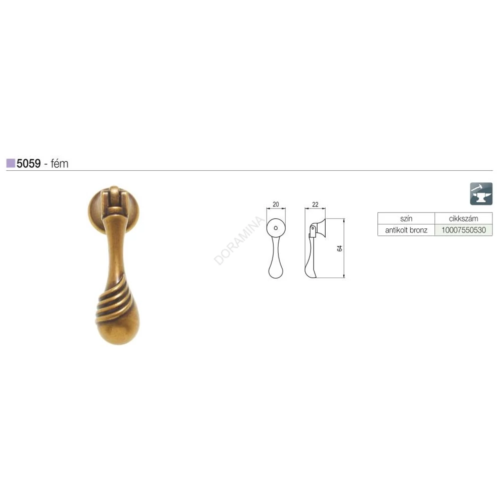 Kép 2/2 - BÚTORFOGANTYÚ 5059 22X64 ANTIKOLT BRONZ