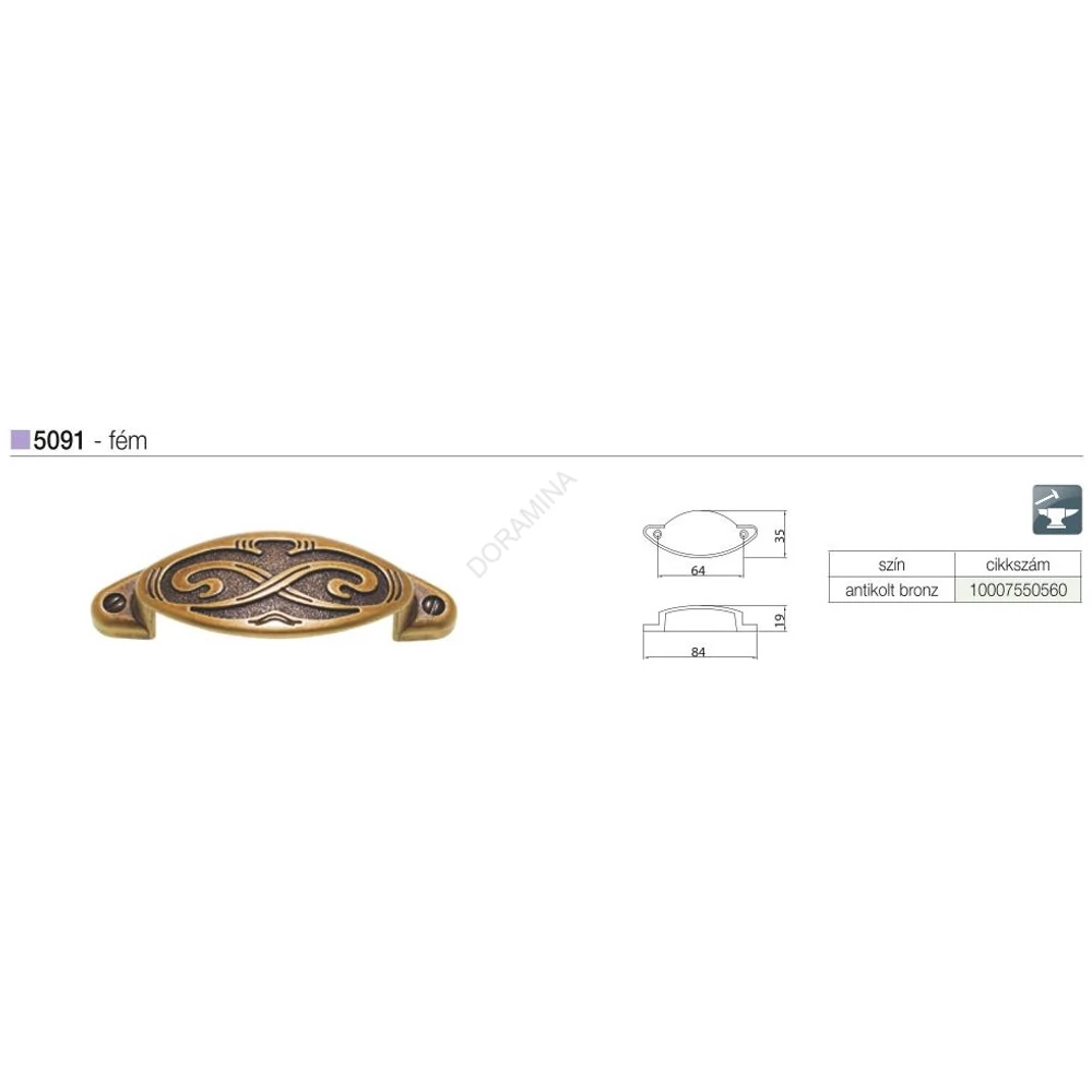 Kép 2/2 - BÚTORFOGANTYÚ 5091 64 ANTIKOLT BRONZ