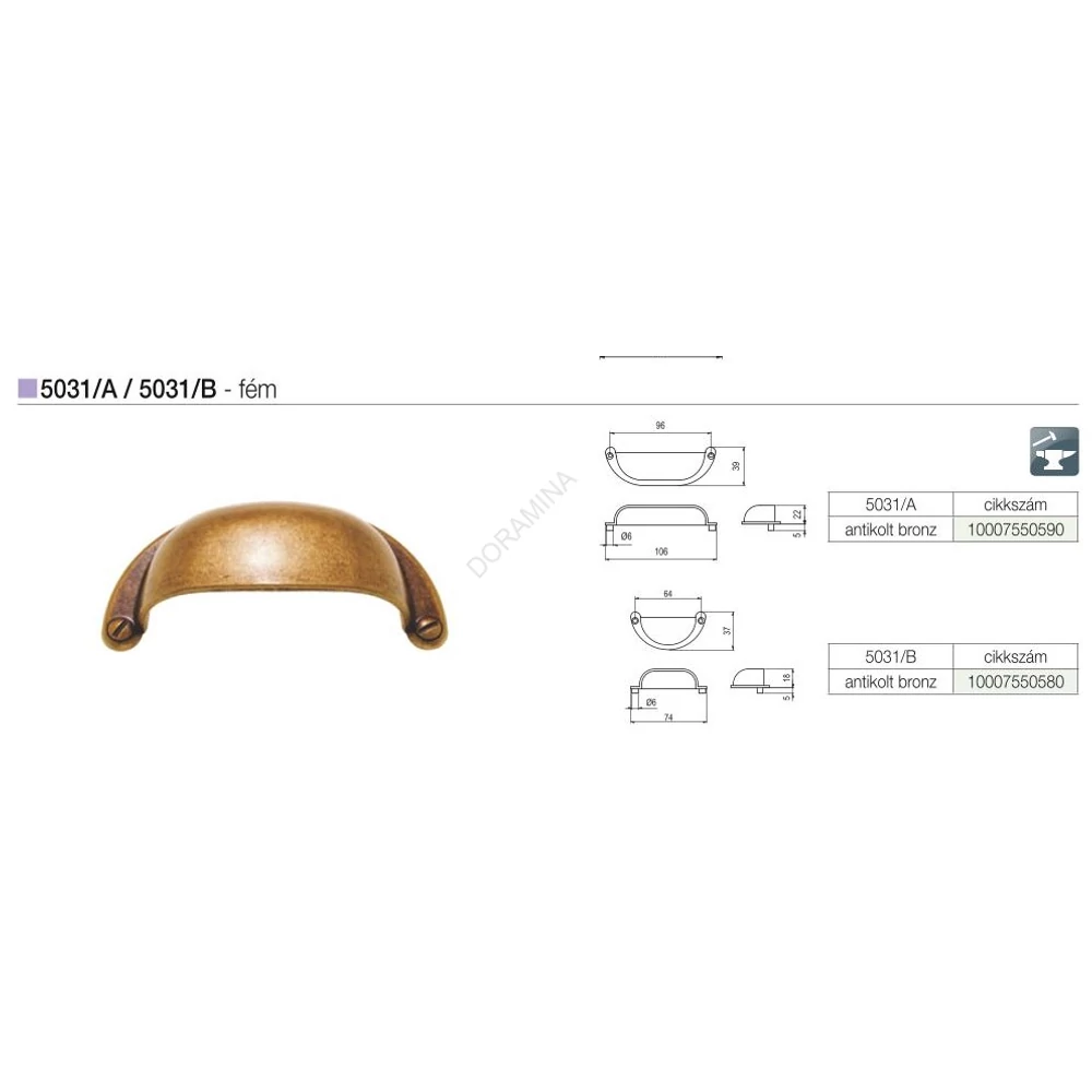 Kép 2/2 - BÚTORFOGANTYÚ 5031/B 64 ANTIKOLT BRONZ