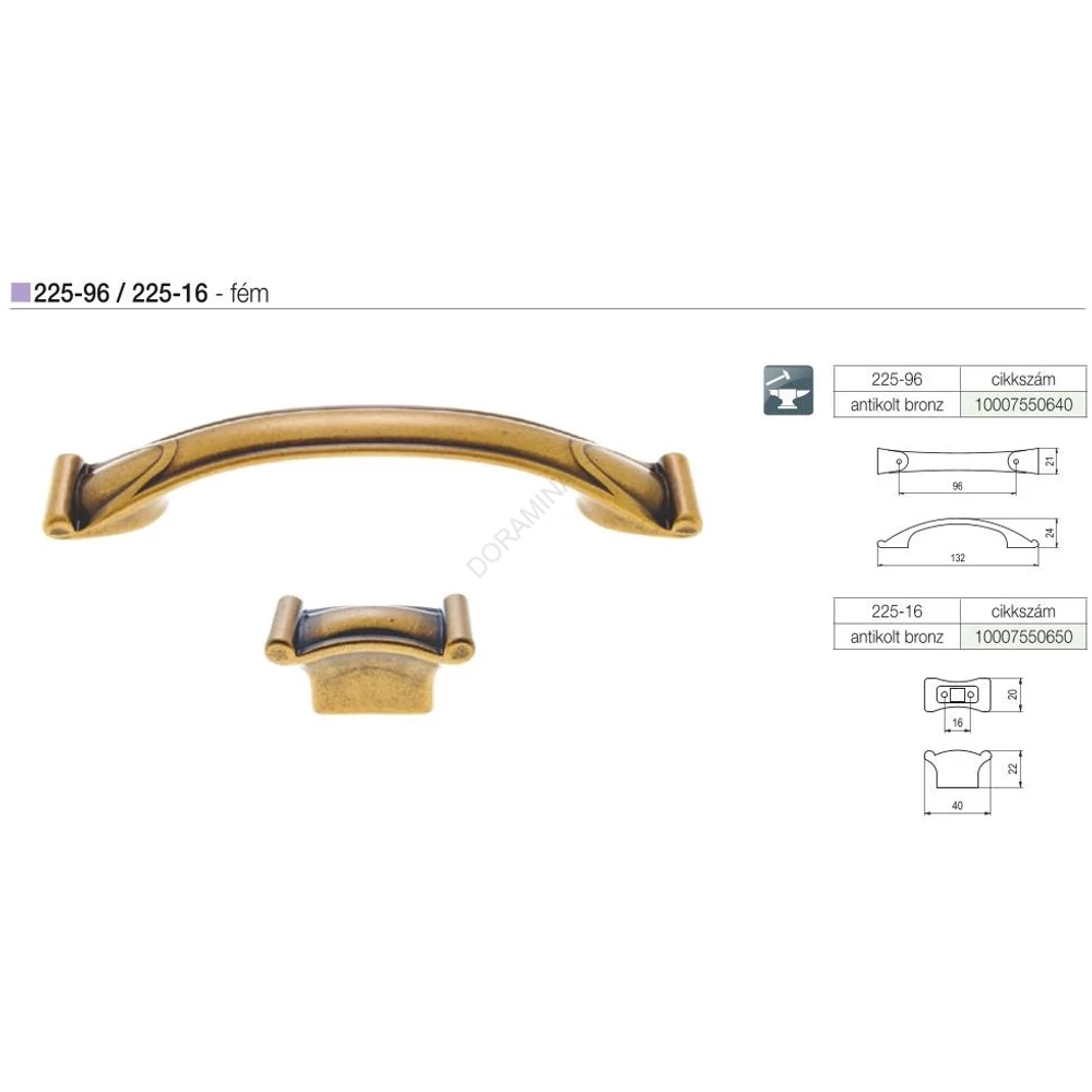 Kép 2/2 - BÚTORFOGANTYÚ 225-16 16 ANTIKOLT BRONZ