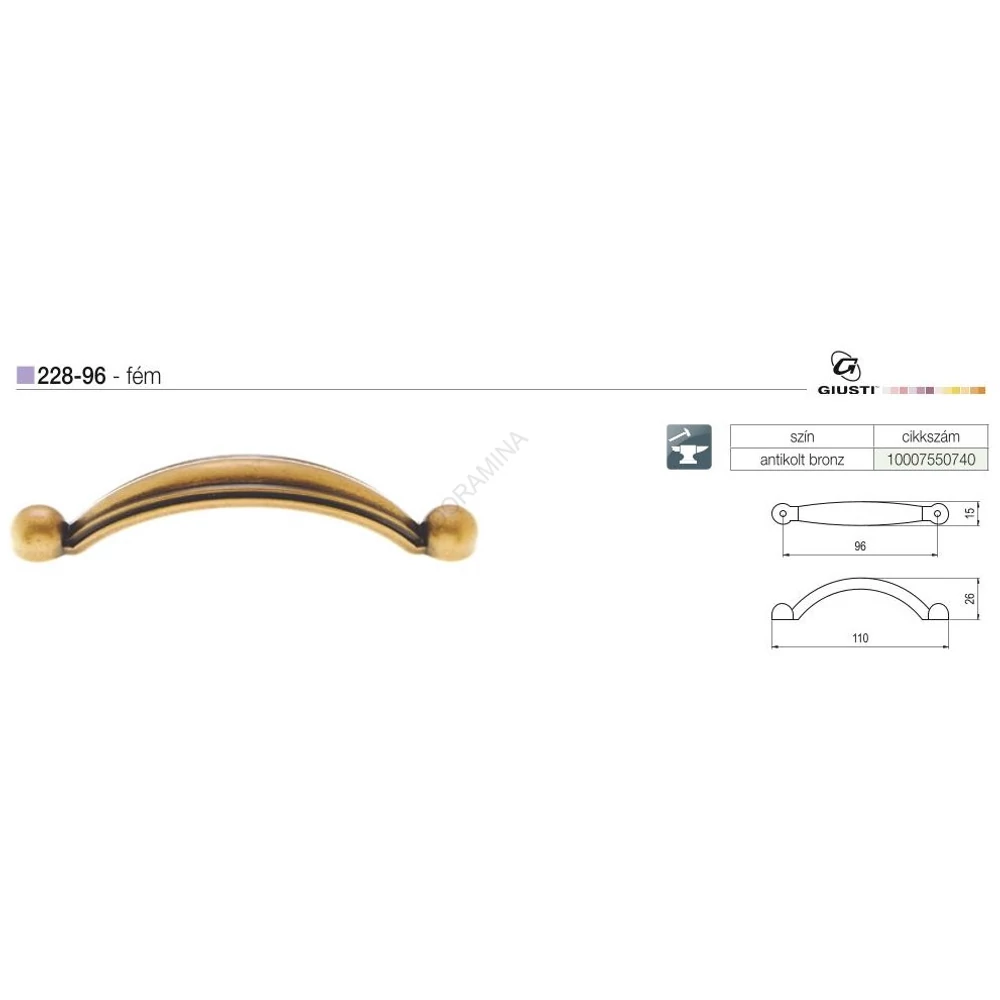 Kép 2/2 - BÚTORFOGANTYÚ 228-96 96 ANTIKOLT BRONZ