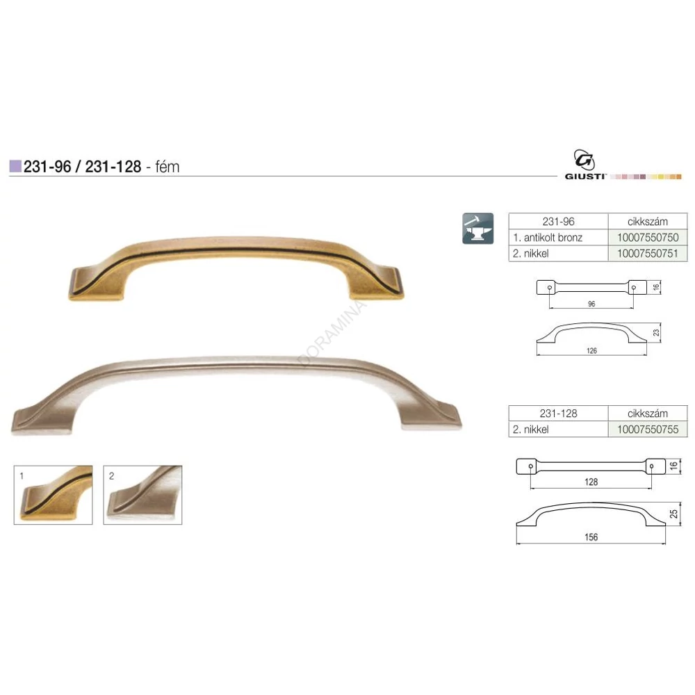 Kép 2/2 - BÚTORFOGANTYÚ 231-96 96 ANTIKOLT BRONZ