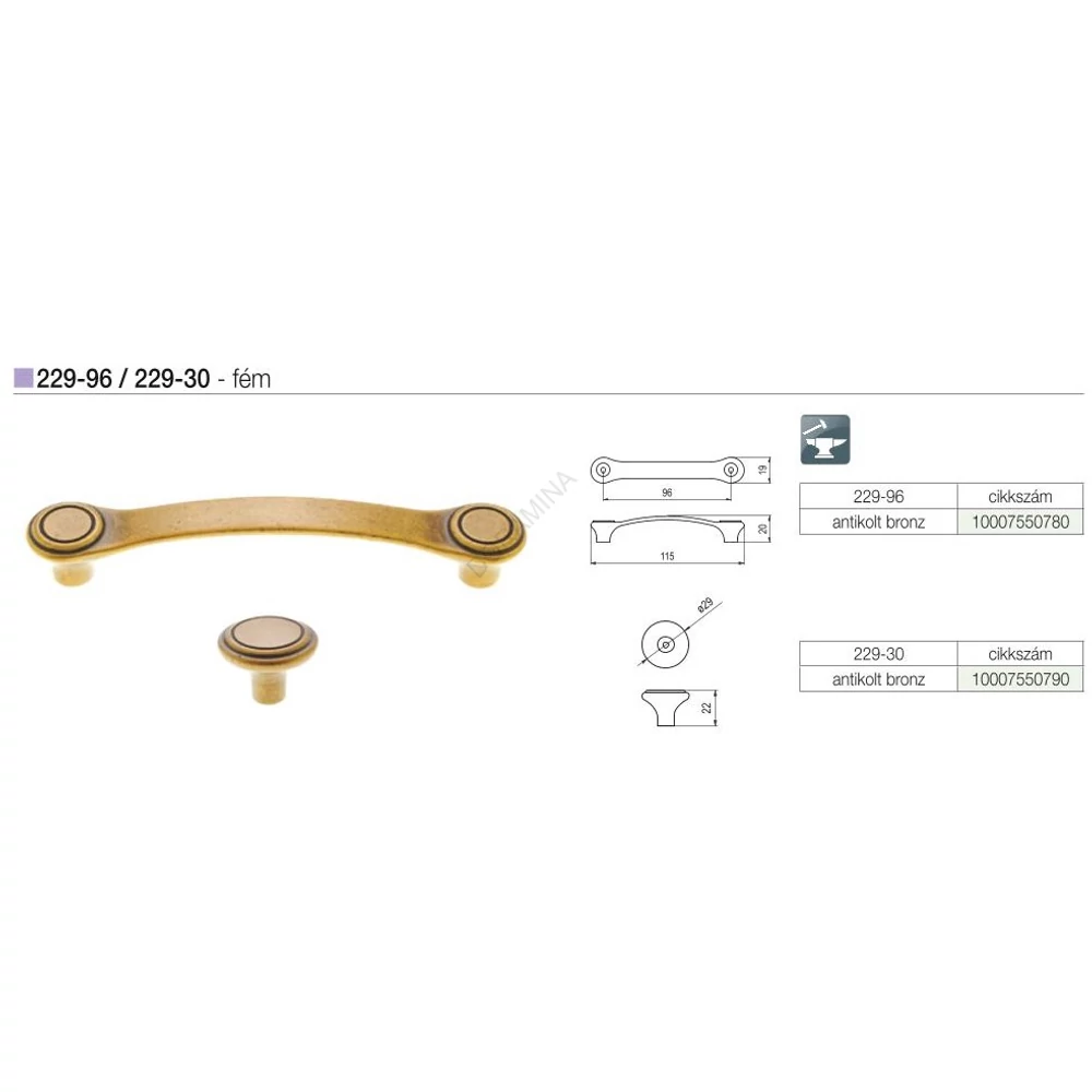 Kép 2/2 - BÚTORFOGANTYÚ 229-30 29 ANTIKOLT BRONZ
