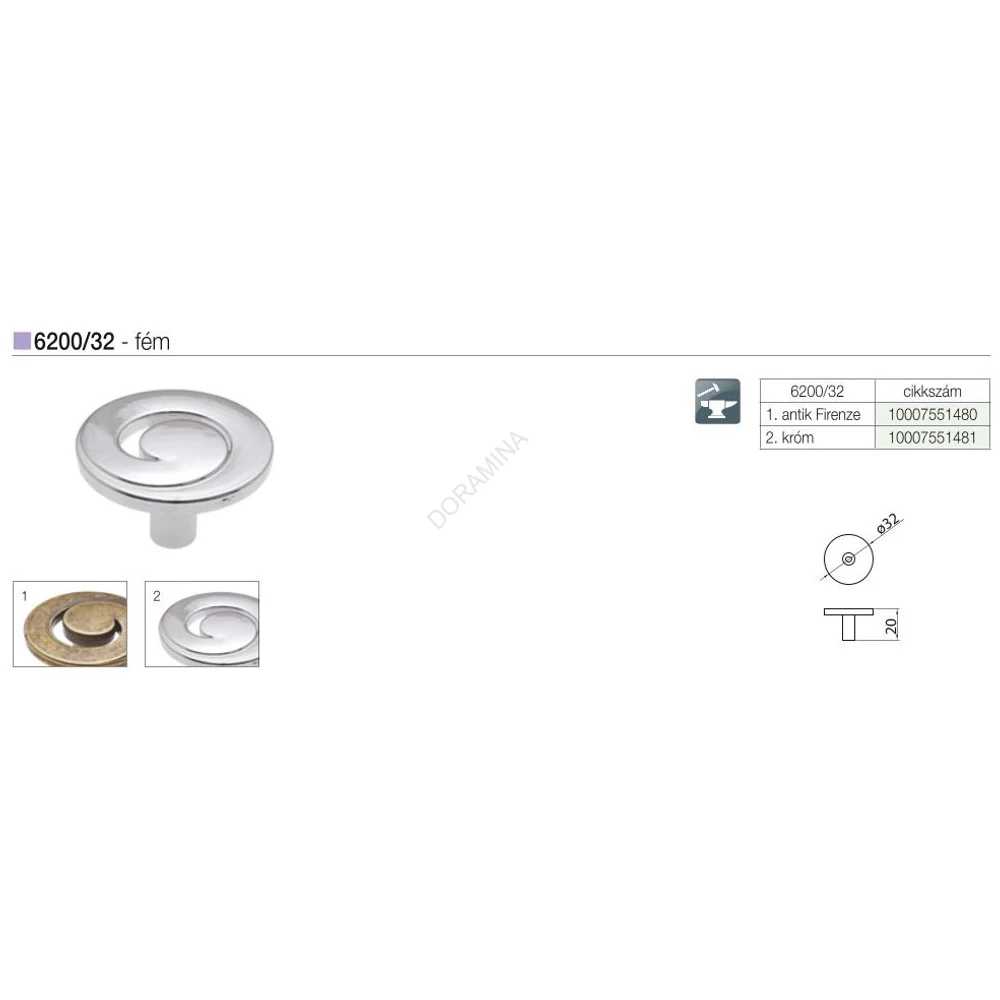 Kép 2/2 - BÚTORFOGANTYÚ 6200/32.0002 32 KRÓM