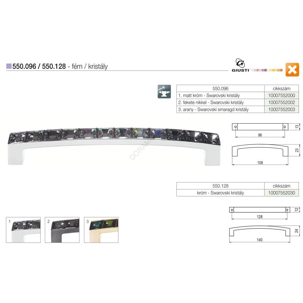 Kép 2/3 - BÚTORFOGANTYÚ 550.096.KR04 96 MATT KRÓM-SWAROVSKI KRISTÁLY