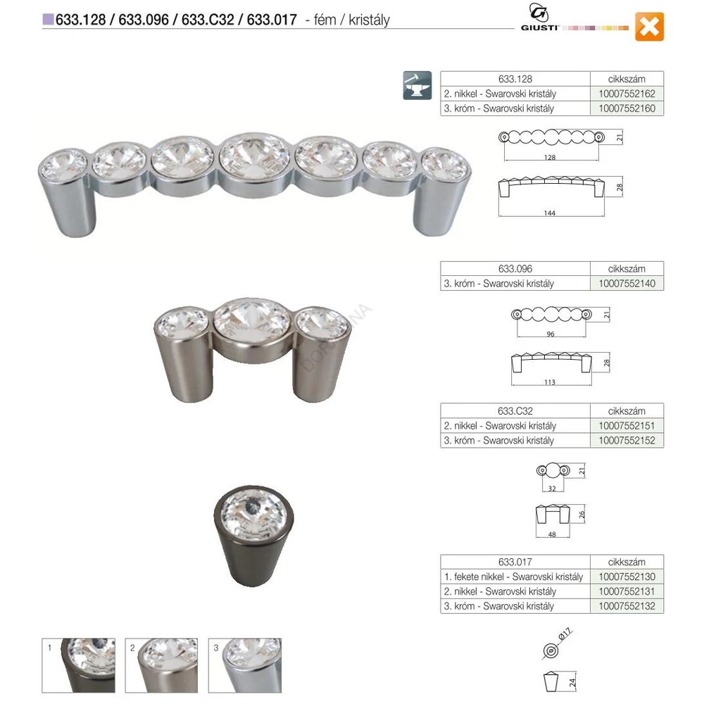 Kép 2/2 - BÚTORFOGANTYÚ 633.128.KR02 128 KRÓM-SWAROVSKI KRISTÁLY