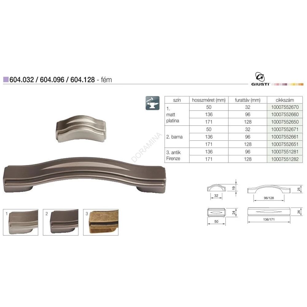 Kép 2/2 - BÚTORFOGANTYÚ WPO604.032.00N6 GOMB, 032MM MATT PLATINA