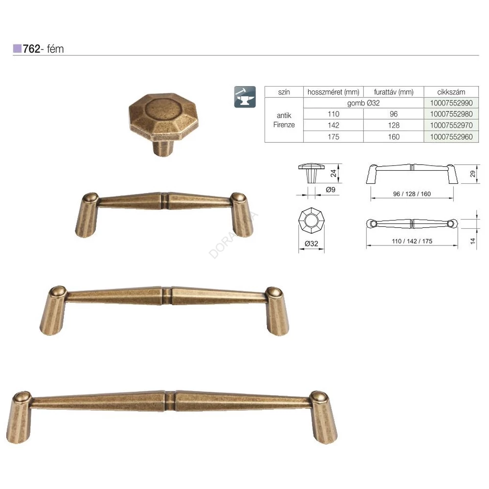 Kép 2/2 - BÚTORFOGANTYÚ WPO762.000.00D1 GOMB, 32MM ANTIK FIRENZE
