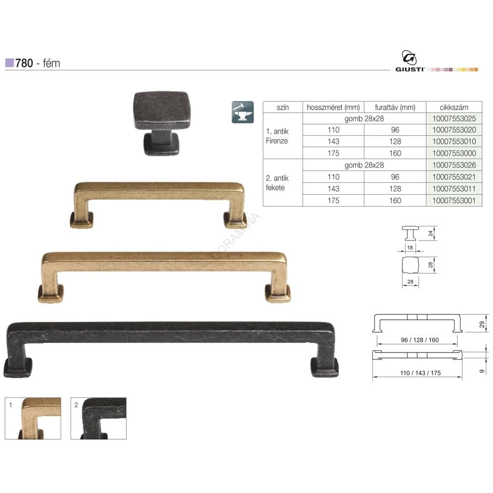 Kép 2/3 - BÚTORFOGANTYÚ WPO780.000.00T2 GOMB, 28x28x24 MM ANTIK FEKETE