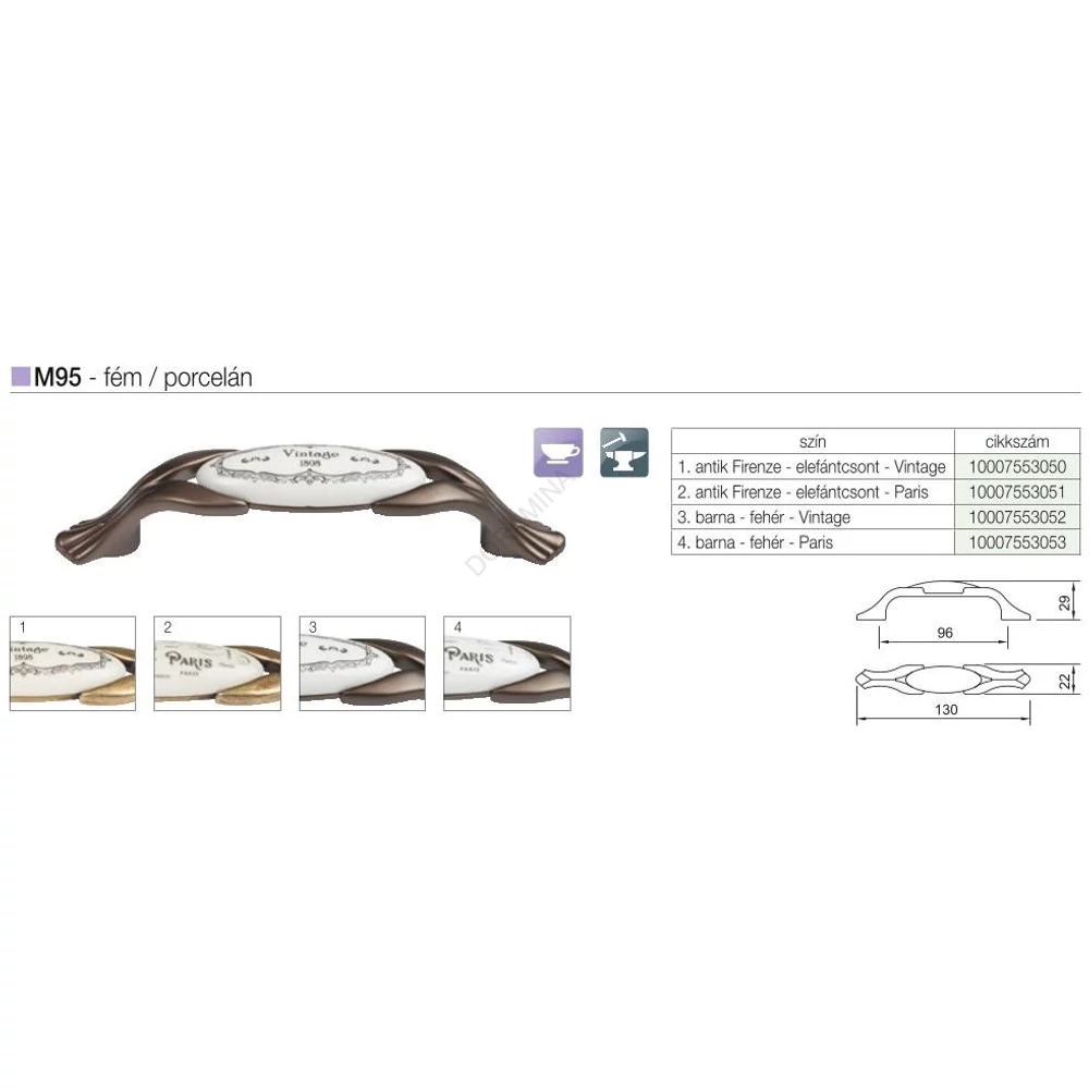 Kép 2/2 - BÚTORFOGANTYÚ M95.01.Q3.D1G 096 ANTIK FIRENZE VINTAGE