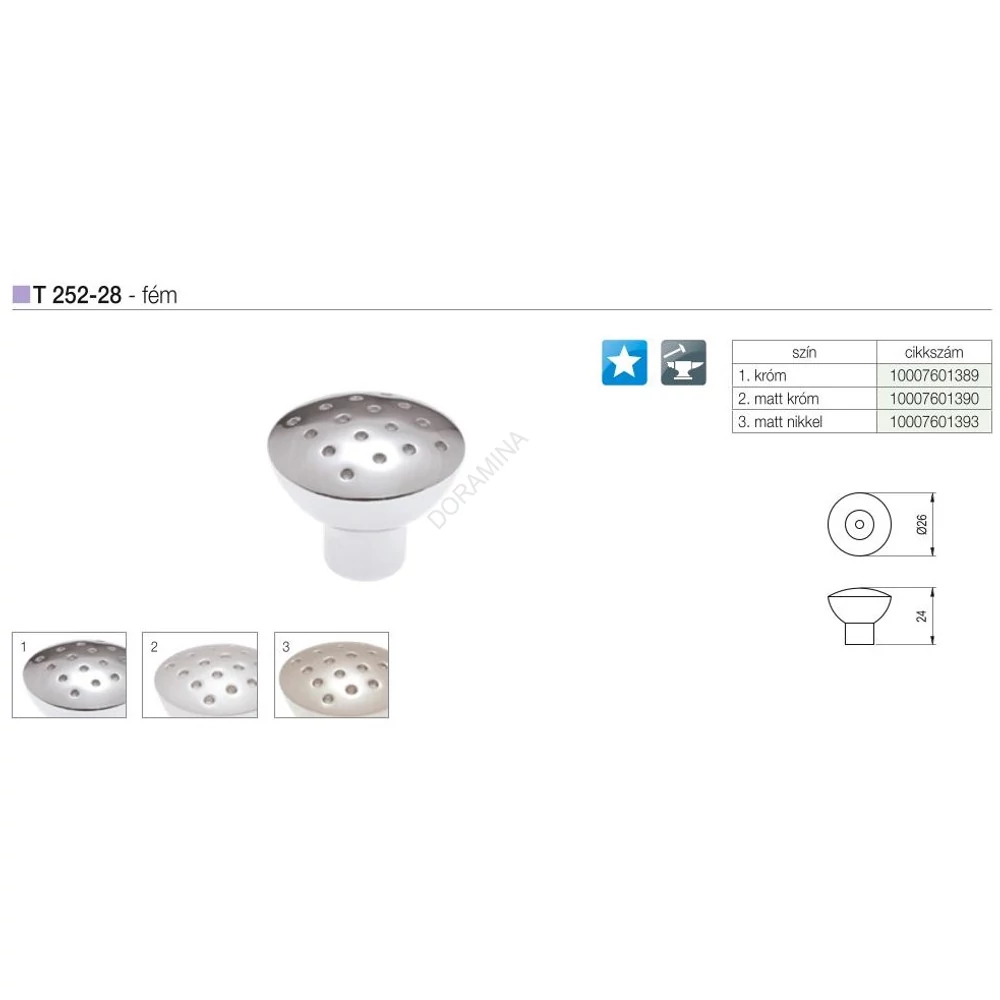 Kép 2/2 - BÚTORFOGANTYÚ T252-28 28 KRÓM