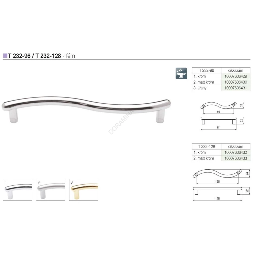 Kép 2/2 - BÚTORFOGANTYÚ T232-128 128 KRÓM