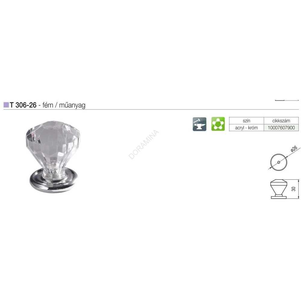 Kép 2/2 - BÚTORFOGANTYÚ T306-26 GOMB KRÓM