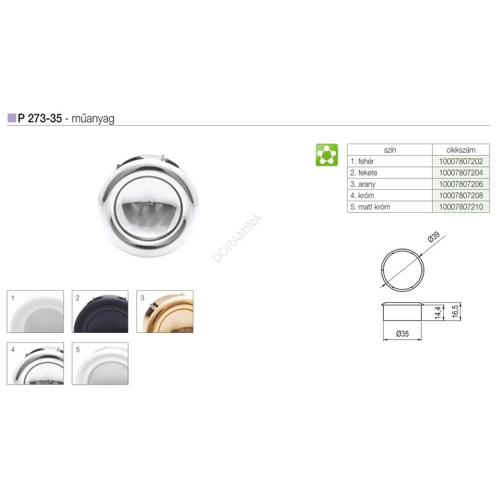 Kép 2/2 - BÚTORFOGANTYÚ P 273-35 TOLÓAJTÓKAGYLÓ ÁTM: 39mm KRÓM