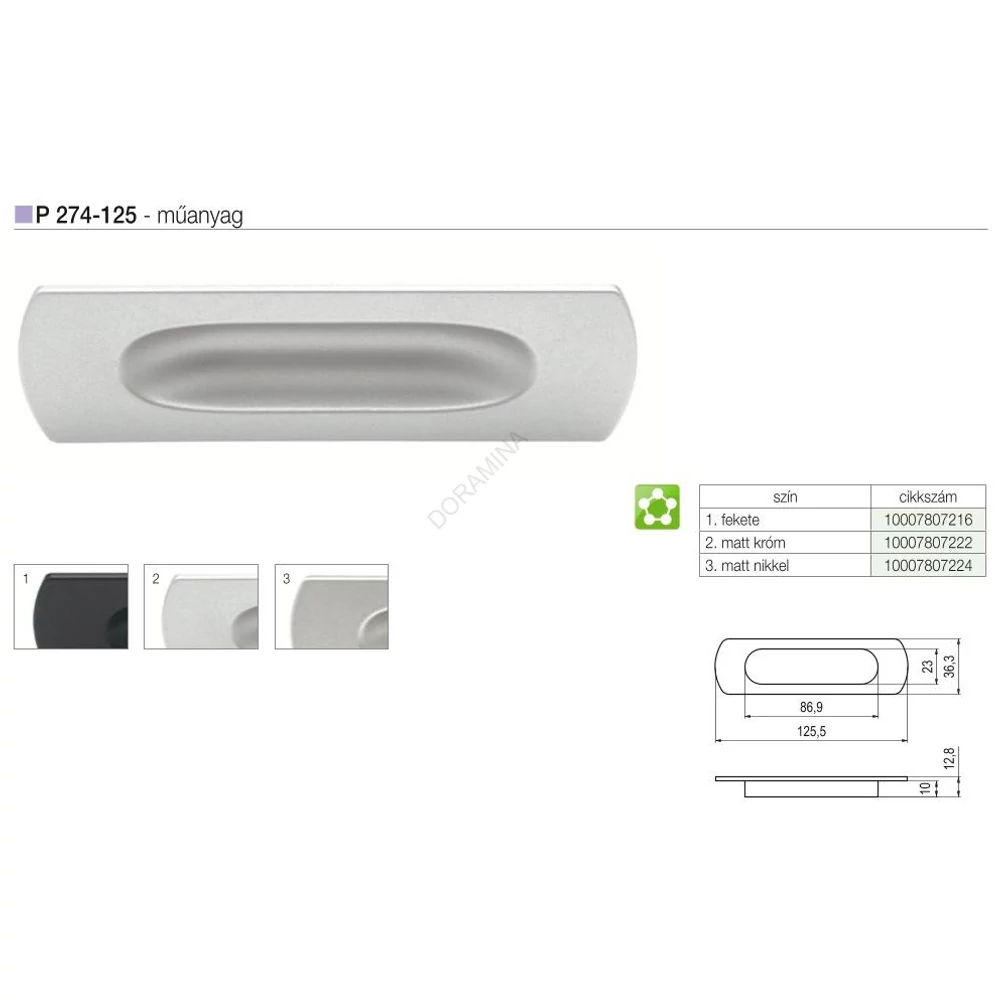 Kép 2/2 - BÚTORFOGANTYÚ P 274-125 TOLÓAJTÓKAGYLÓ 125,5x36,3 MATT KRÓM