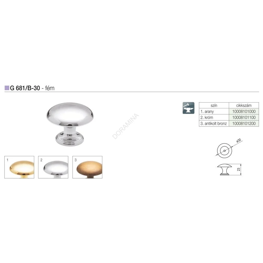 Kép 2/2 - BÚTORFOGANTYÚ G 681/B-30 GOMB ANTIKOLT BRONZ