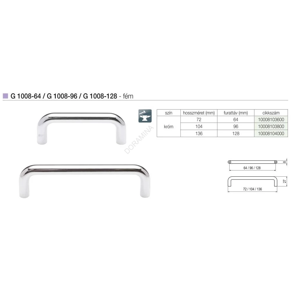 Kép 2/2 - BÚTORFOGANTYÚ G 1008-96 96 KRÓM
