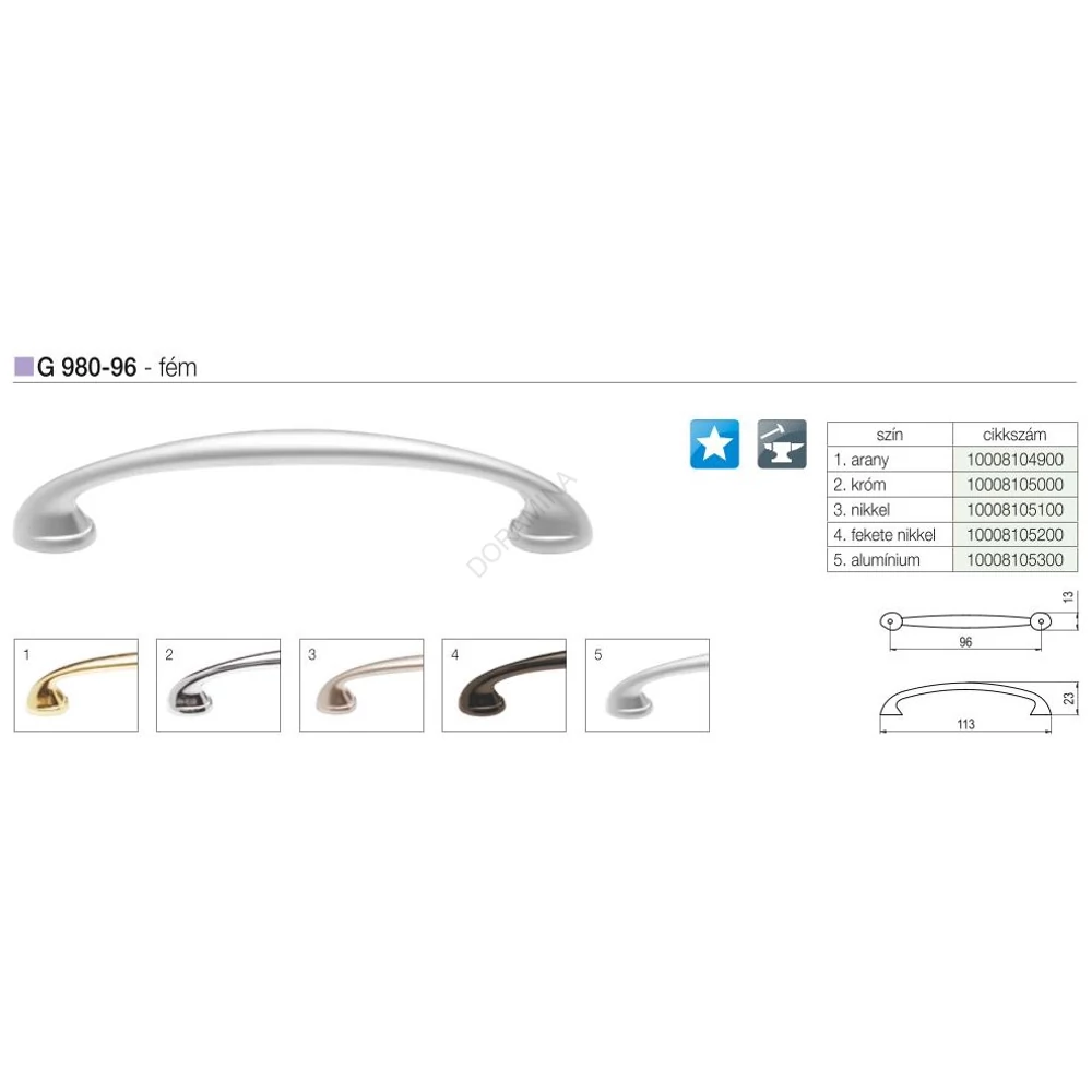 Kép 2/2 - BÚTORFOGANTYÚ G 980-96 96 KRÓM