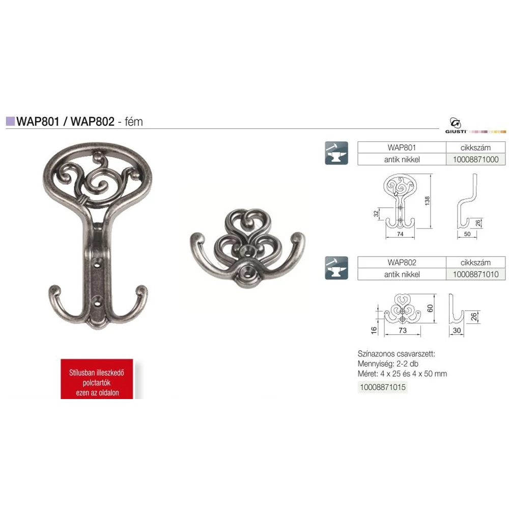 Kép 2/2 - FOGAS WAP802.000.00AN 62x73mm ANTIK NIKKEL