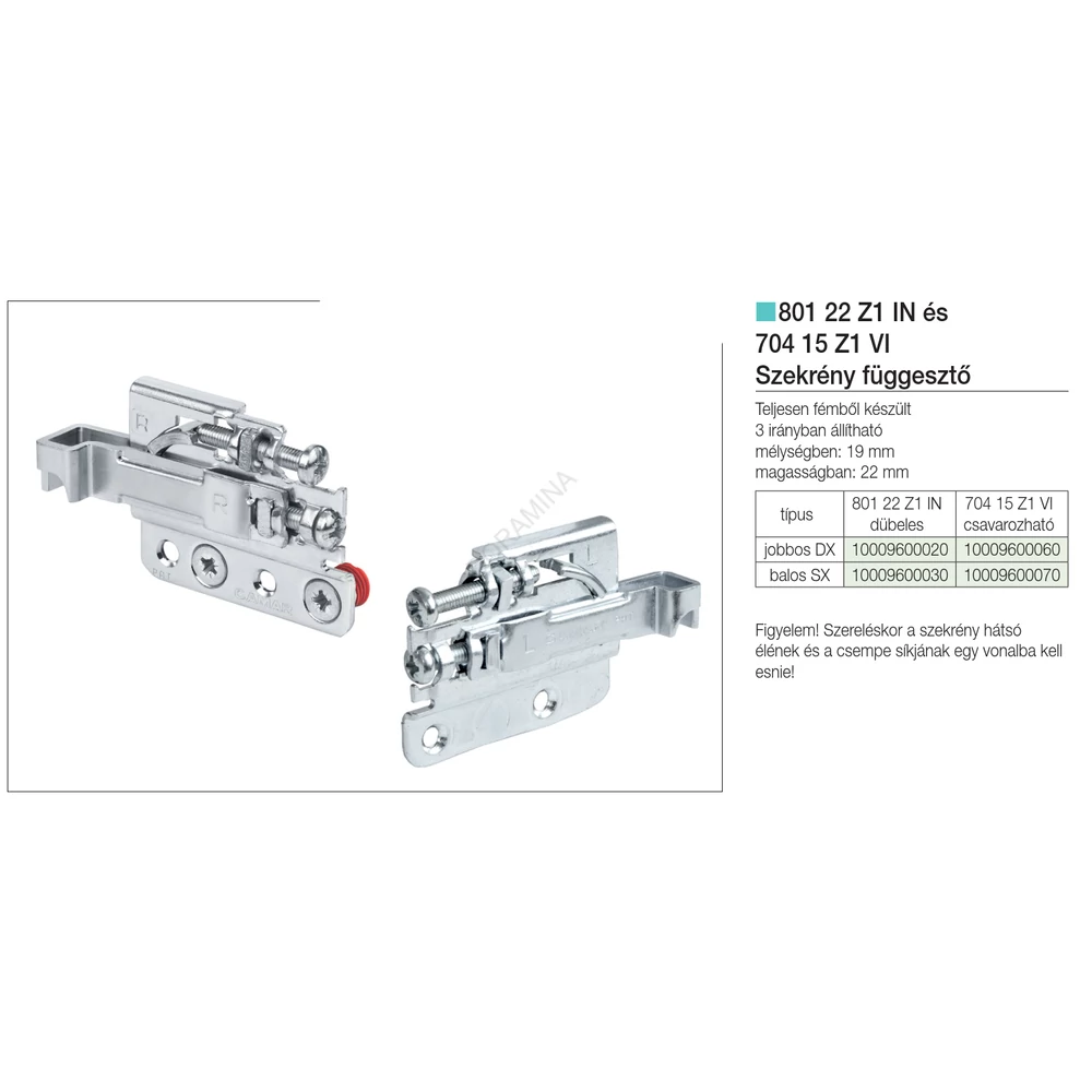 Kép 2/2 - SZEKRÉNY FÜGGESZTŐ 801 22 Z1 IN SX 60×50×10 KRÓM