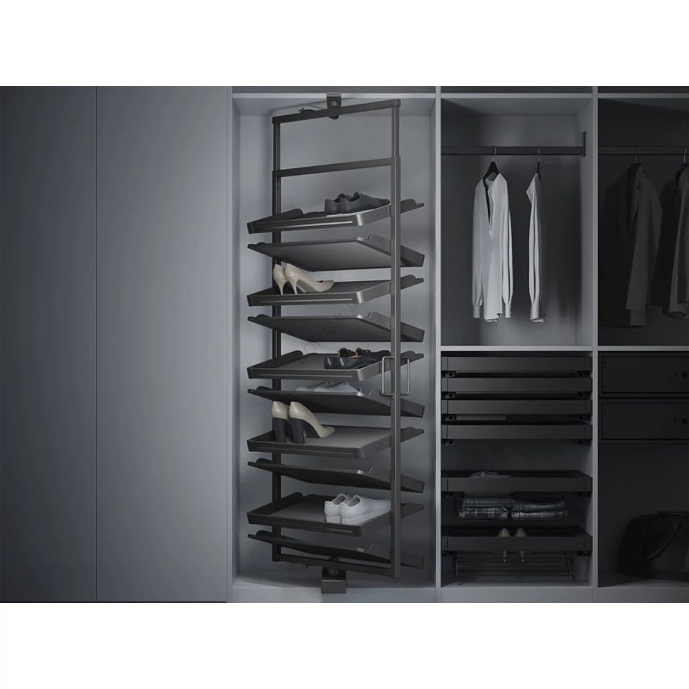 Kép 2/2 - HOME BOX FORGATHATÓ CIPŐTARTÓ ÁLLVÁNY ALSÓ+FELSŐ CSÚSZÓ, ACÉLSZÜRKE