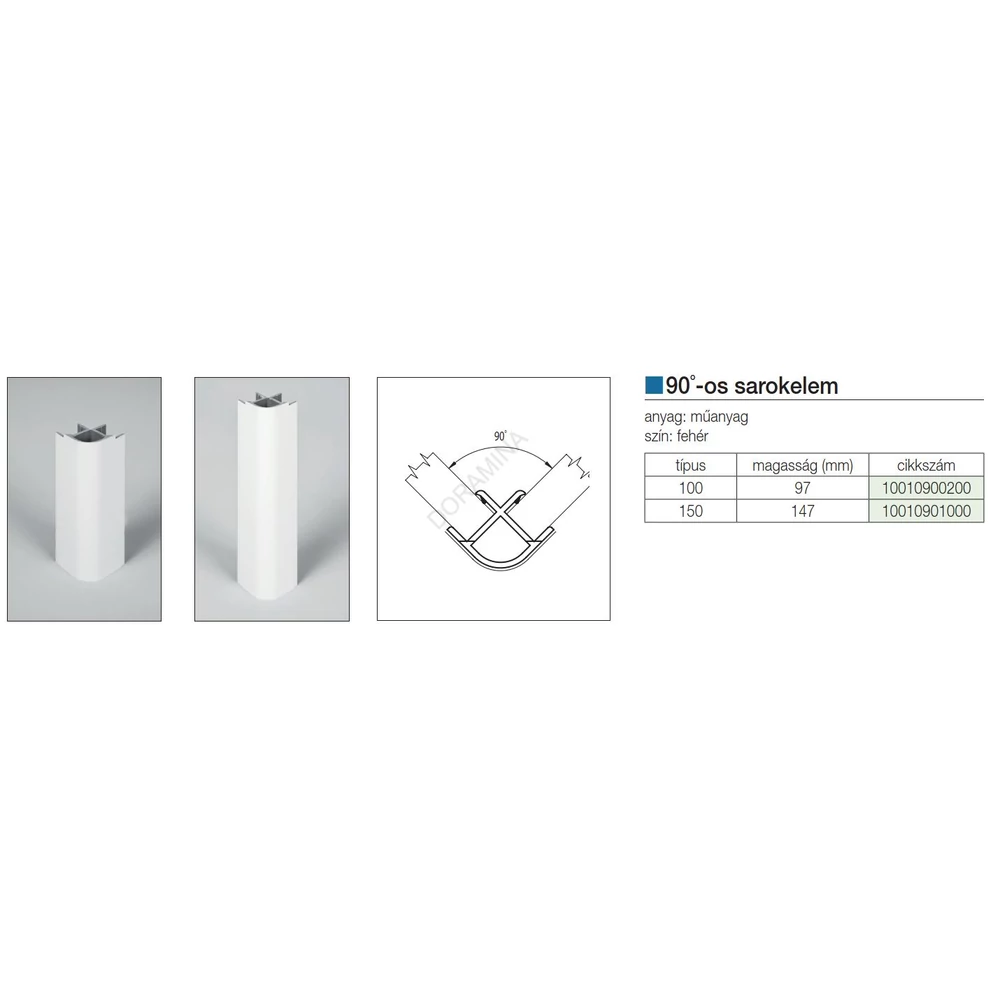 Kép 2/2 - LÁBAZATELEM SAROK 90 FOKOS H: 150 mm FEHÉR