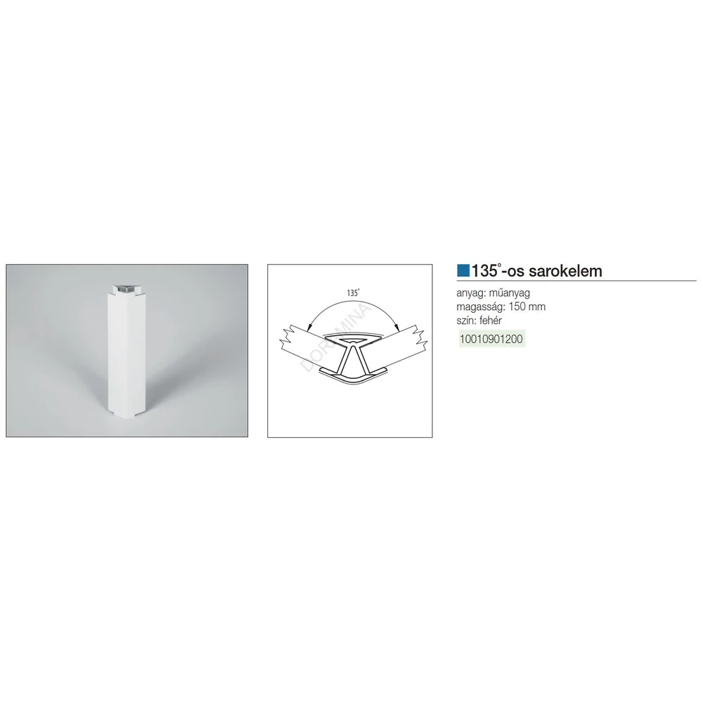 Kép 2/2 - LÁBAZATELEM SAROK 135 FOKOS H: 150 mm FEHÉR