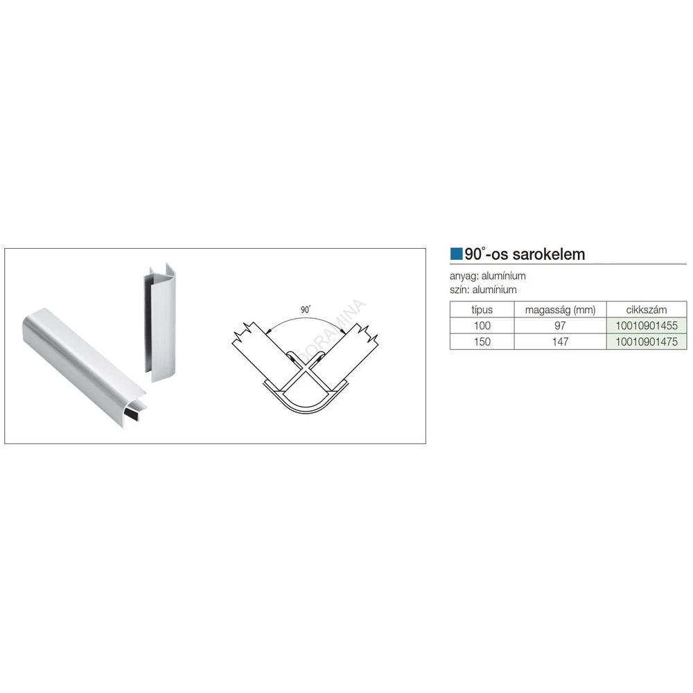 Kép 2/2 - LÁBAZATELEM SAROK 90 FOKOS H: 100 mm ALUMÍNIUM