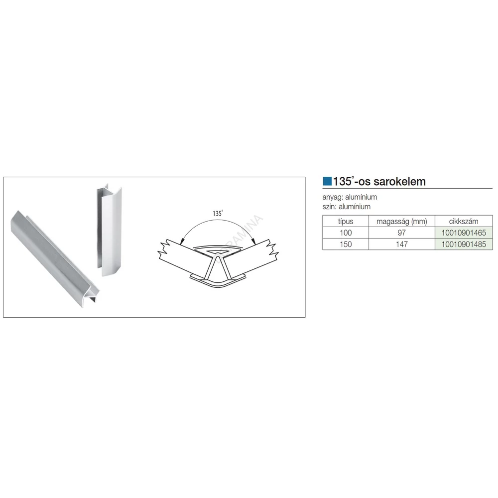 Kép 2/2 - LÁBAZATELEM SAROK 135 FOKOS H: 100 mm ALUMÍNIUM