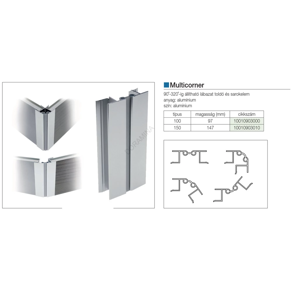 Kép 2/2 - LÁBAZATELEM MULTICORNER 21/19.55.AL H:150 mm ALUMÍNIUM