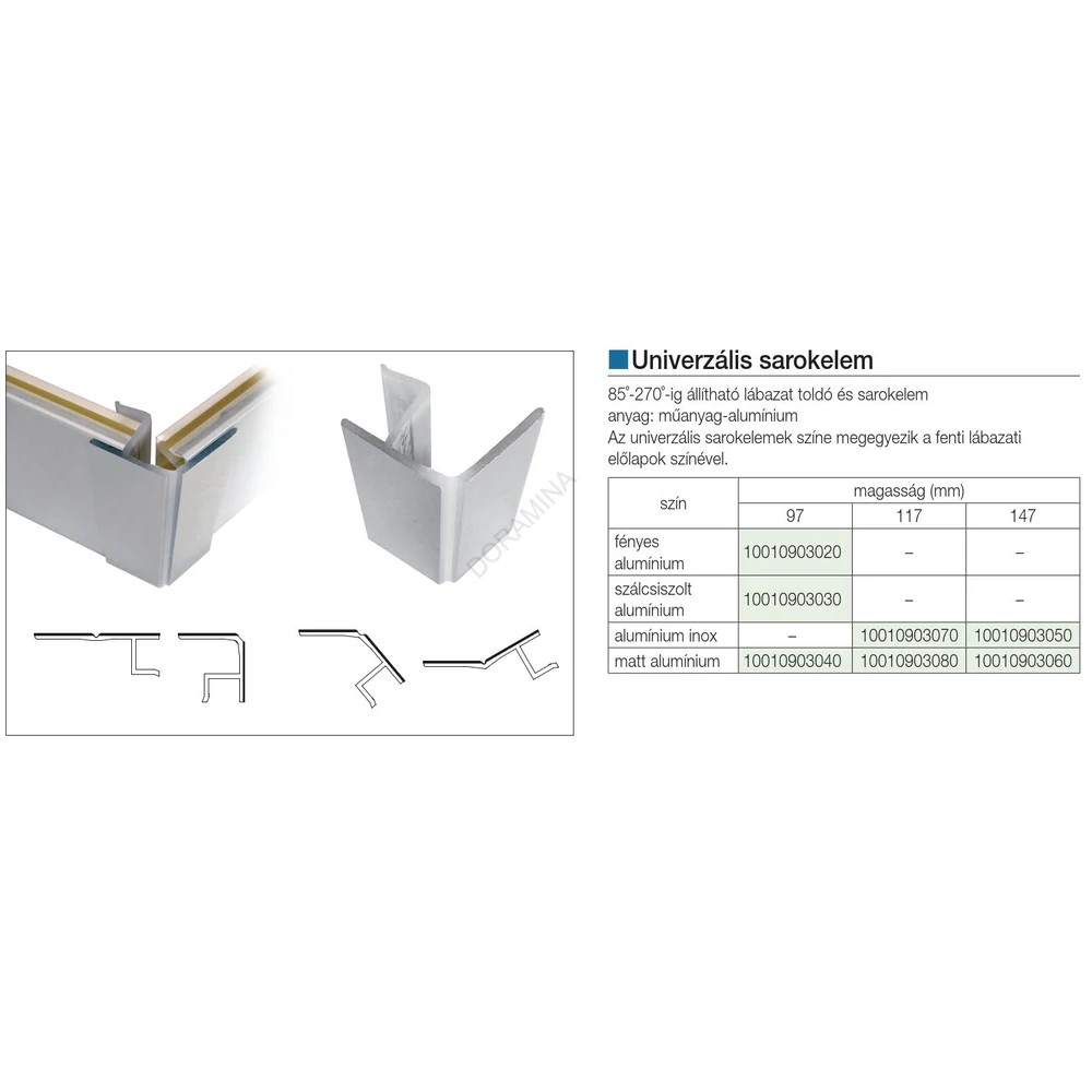 Kép 2/2 - LÁBAZATELEM MULTICORNER 21/19.80 H: 100 mm FÉNYES ALUMÍNIUM