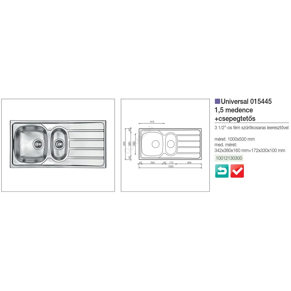 Kép 2/2 - CM MOSOGATÓ UNIVERSAL 1,5 MEDENCE+CSEPEGTETŐ 1000x500mm ACÉL
