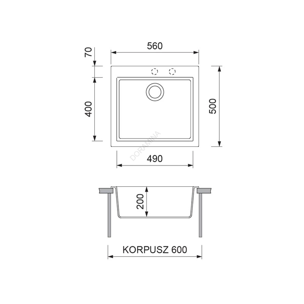 Kép 2/2 - GRAWA GRÁNIT MOSOGATÓ GRAWA PT5-5610N 560x500mm FEKETE