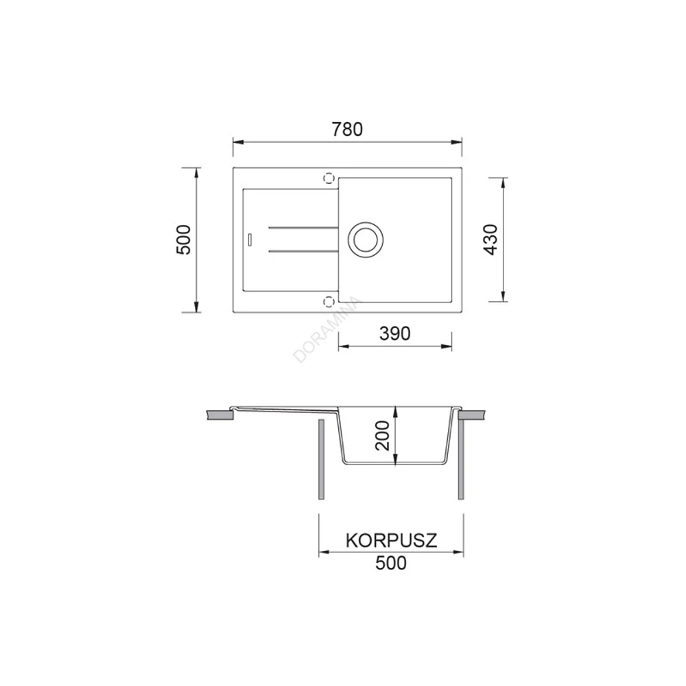 Kép 2/2 - GRAWA GRÁNIT MOSOGATÓ GRAWA PT1-7810W 780x500mm FEHÉR