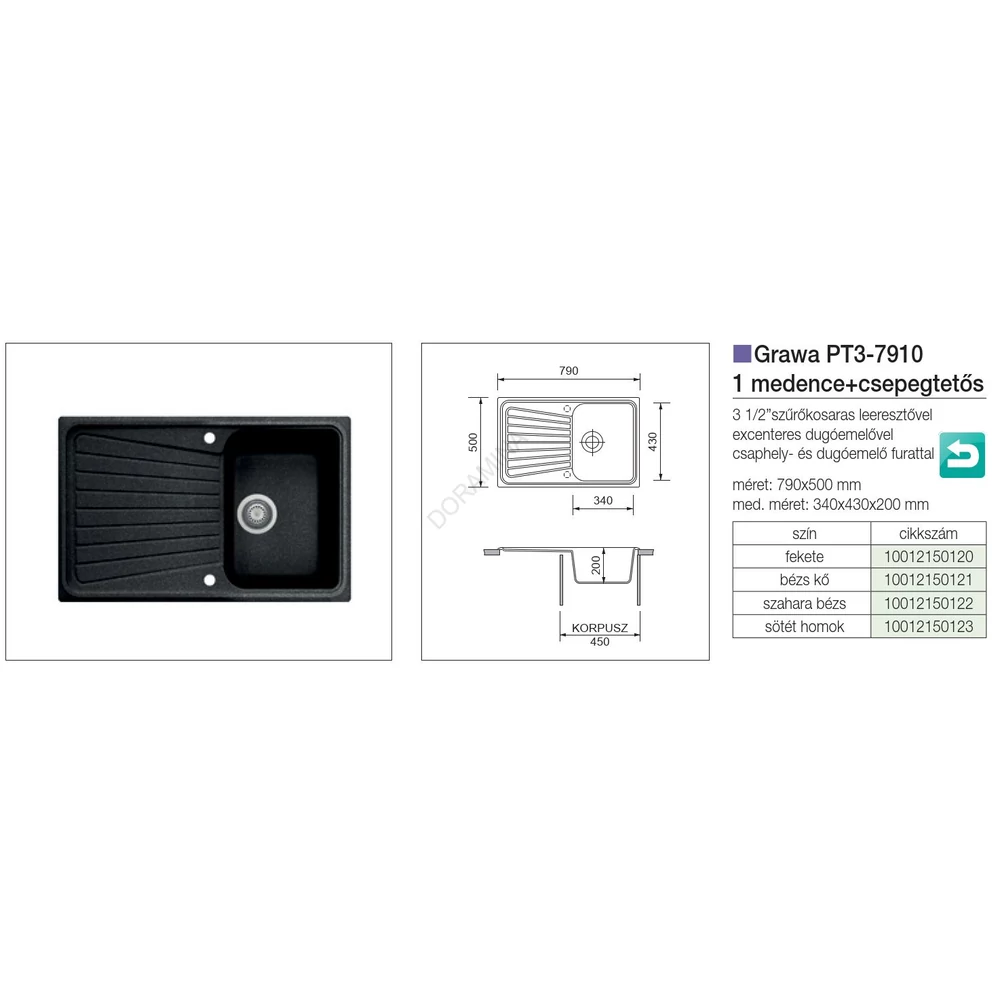 Kép 2/3 - GRAWA GRÁNIT MOSOGATÓ GRAWA PT3-7910T 790x500mm BARNA