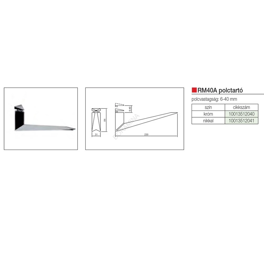 Kép 2/2 - POLCTARTÓ ART RM40A ÁLLÍTHATÓ 31x84x230 mm NIKKEL