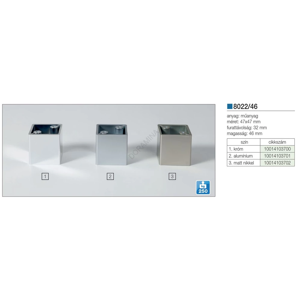 Kép 2/2 - MŰANYAG DESIGN LÁB 8022 H=46mm 250 kg ALUMÍNIUM