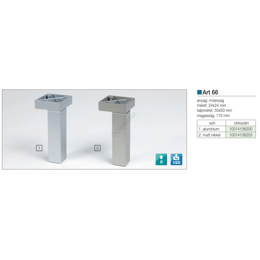 Kép 2/2 - MŰANYAG DESIGN LÁB ART 66 H=110mm 150kg ALUMÍNIUM