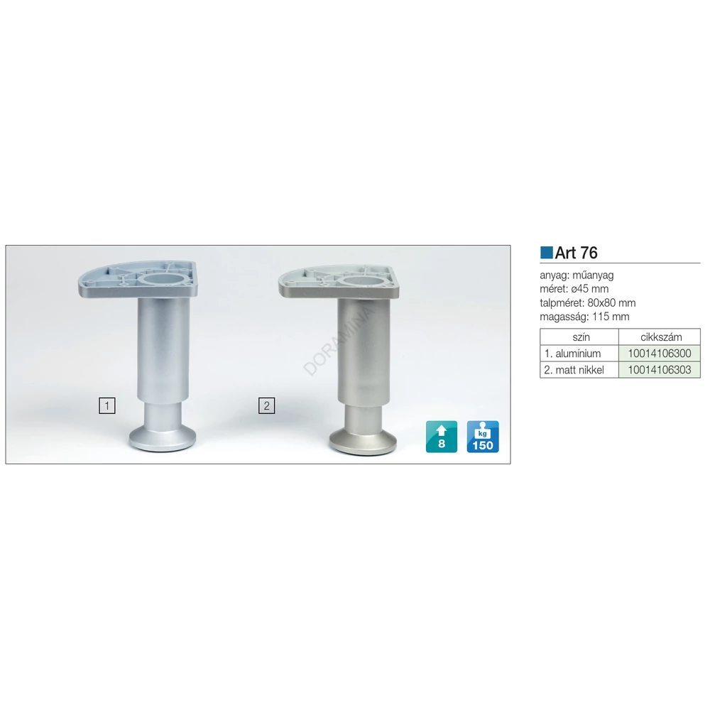 Kép 2/2 - MŰANYAG DESIGN LÁB ART 76 H=115mm 150kg ALUMÍNIUM